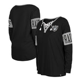 Las Vegas Raiders New Era Women's Lace-Up Notch Neck Long Sleeve T-Shirt Black - NFL