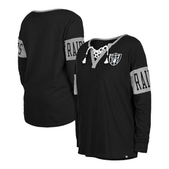 Las Vegas Raiders New Era Women's Lace-Up Notch Neck Long Sleeve T-Shirt Black - NFL