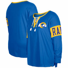 Los Angeles Rams New Era Women's Plus Size Lace-Up Notch Neck Long Sleeve T-Shirt Royal - NFL