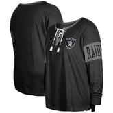 Las Vegas Raiders New Era Women's Plus Size Lace-Up Notch Neck Long Sleeve T-Shirt Black - NFL