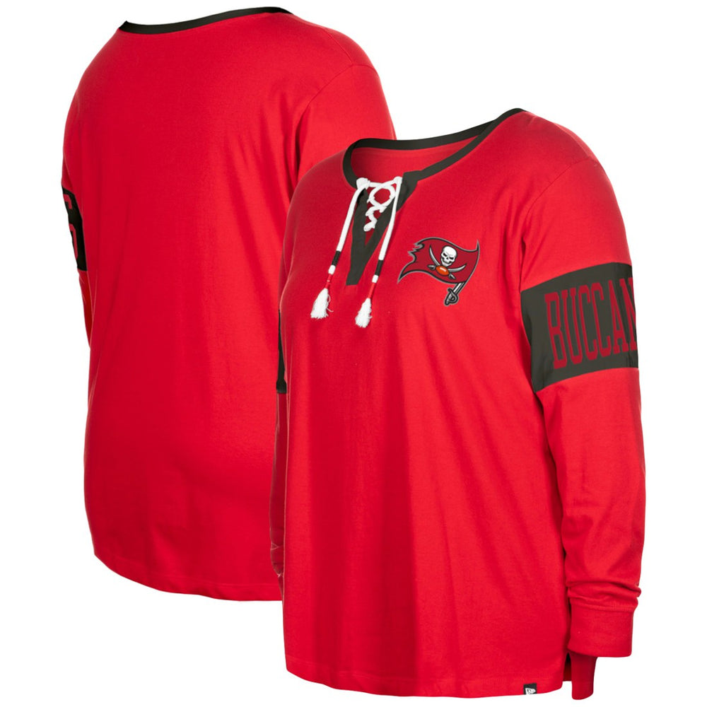 Tampa Bay Buccaneers New Era Women's Plus Size Lace-Up Notch Neck Long Sleeve T-Shirt Red - NFL