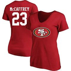 Christian McCaffrey San Francisco 49ers Women's Plus Size Fair Catch Name & Number Scoop Neck T-Shirt Scarlet - NFL