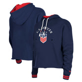 New Era USWNT 5th & Ocean by New Era Women's Athleisure Cropped Fleece Pullover Hoodie - Navy