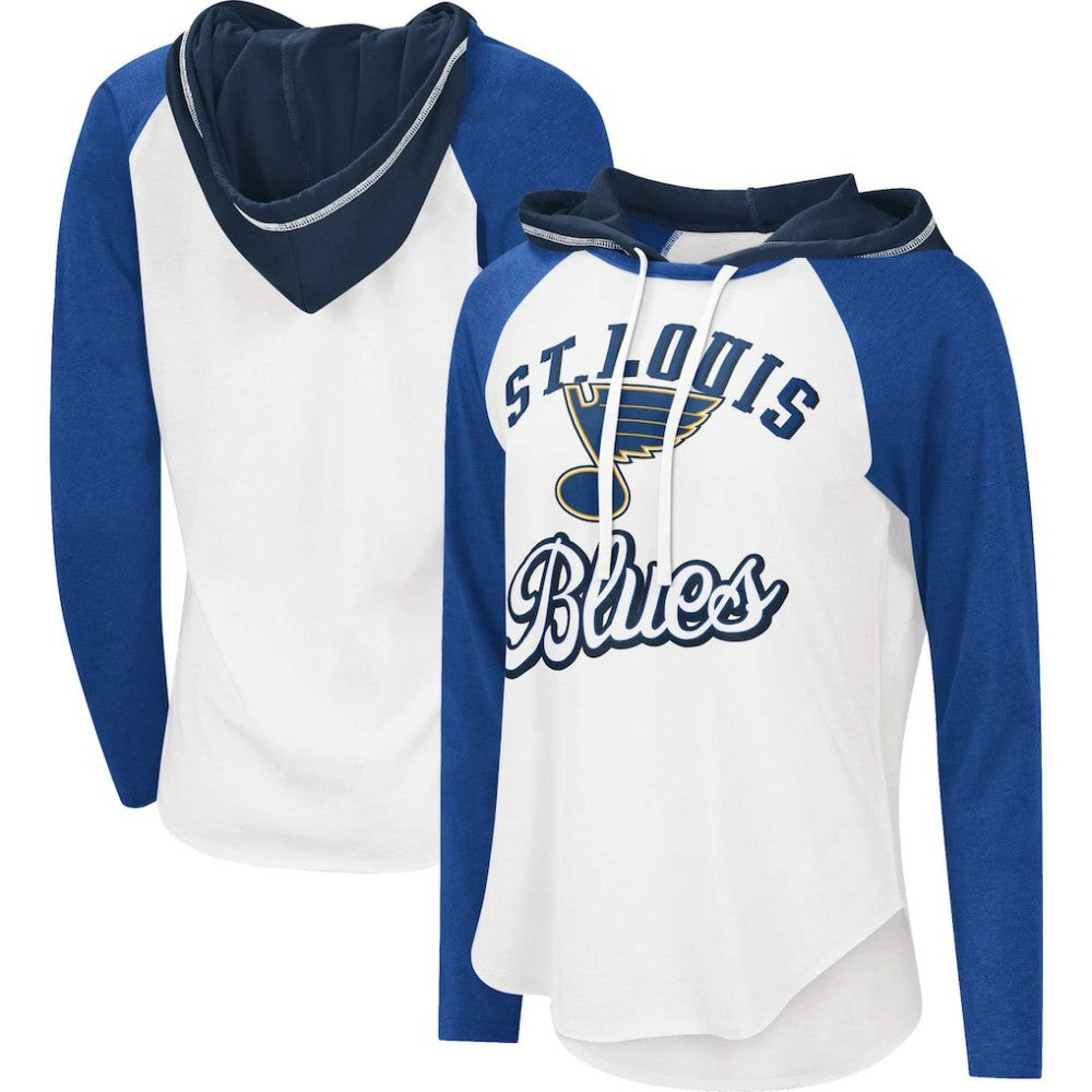 St. Louis Blues - G-III 4Her by Carl Banks Women's MVP Raglan Lightweight Hooded T-Shirt White/Blue