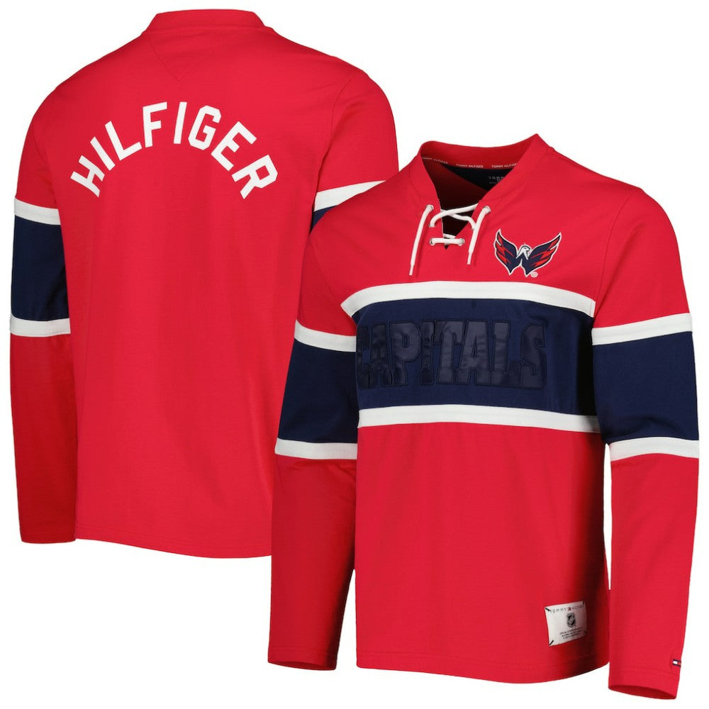 Washington Capitals Tommy Hilfiger Walter Lace-Up Long Sleeve Top Red