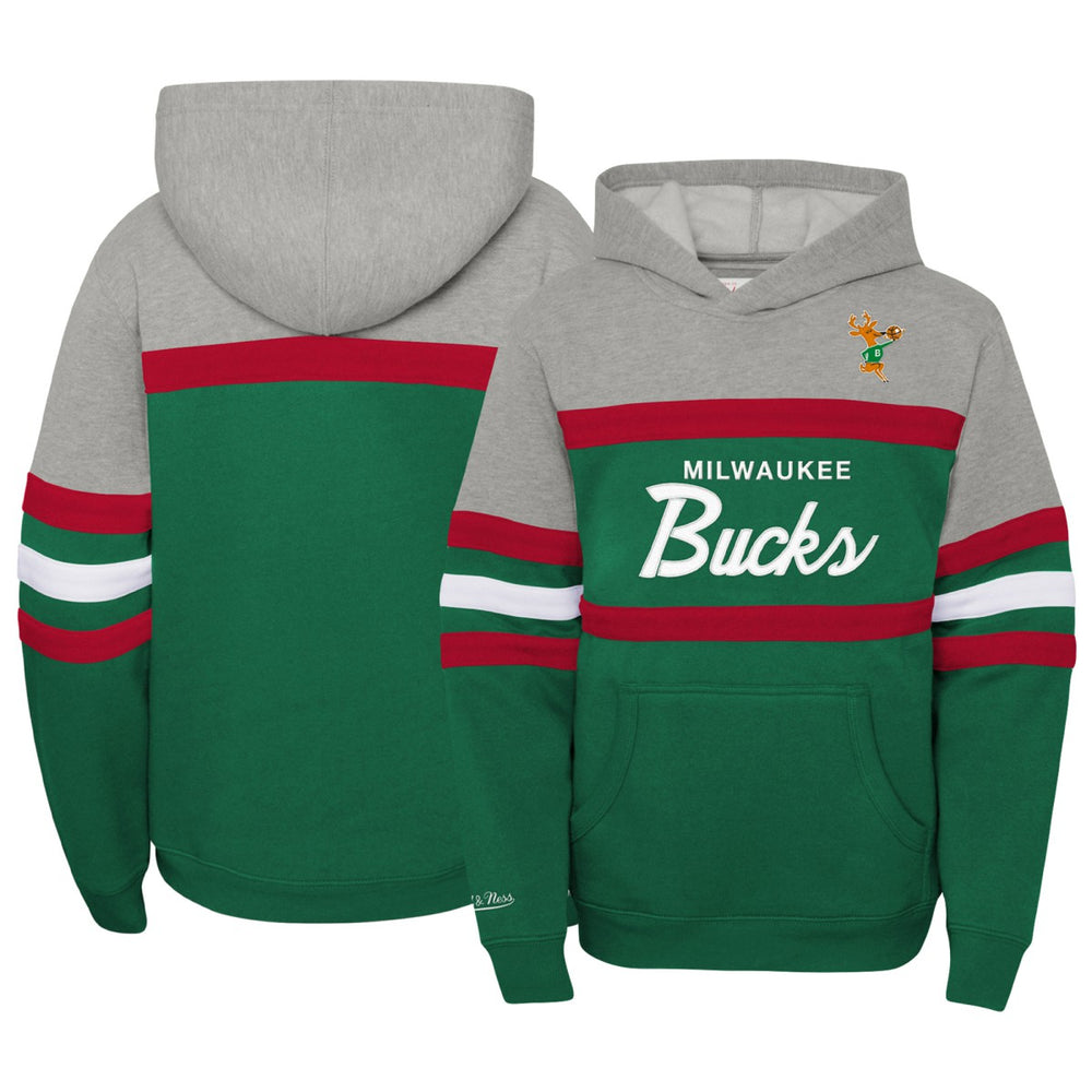 Mitchell & Ness - Milwaukee Bucks Youth Hardwood Classics Head Coach Pullover Hoodie - Green/Heather Gray