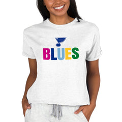 St. Louis Blues - Concepts Sport Women's Tri-Blend Mainstream Terry Short Sleeve Sweatshirt Top Oatmeal