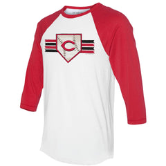 Cincinnati Reds Tiny Turnip Women's Base Stripe 3/4-Sleeve Raglan T-Shirt Lifestyle