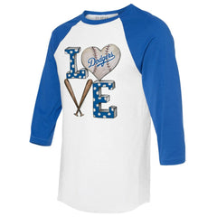 Los Angeles Dodgers Tiny Turnip Women's Baseball Love Raglan 3/4-Sleeve T-Shirt On Sale