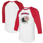 Cincinnati Reds Tiny Turnip Women's Baseball Tear 3/4-Sleeve Raglan T-Shirt Clearance