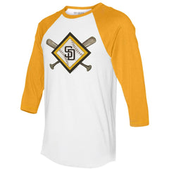 San Diego Padres Tiny Turnip Women's Diamond Cross Bats 3/4-Sleeve Raglan T-Shirt On Sale