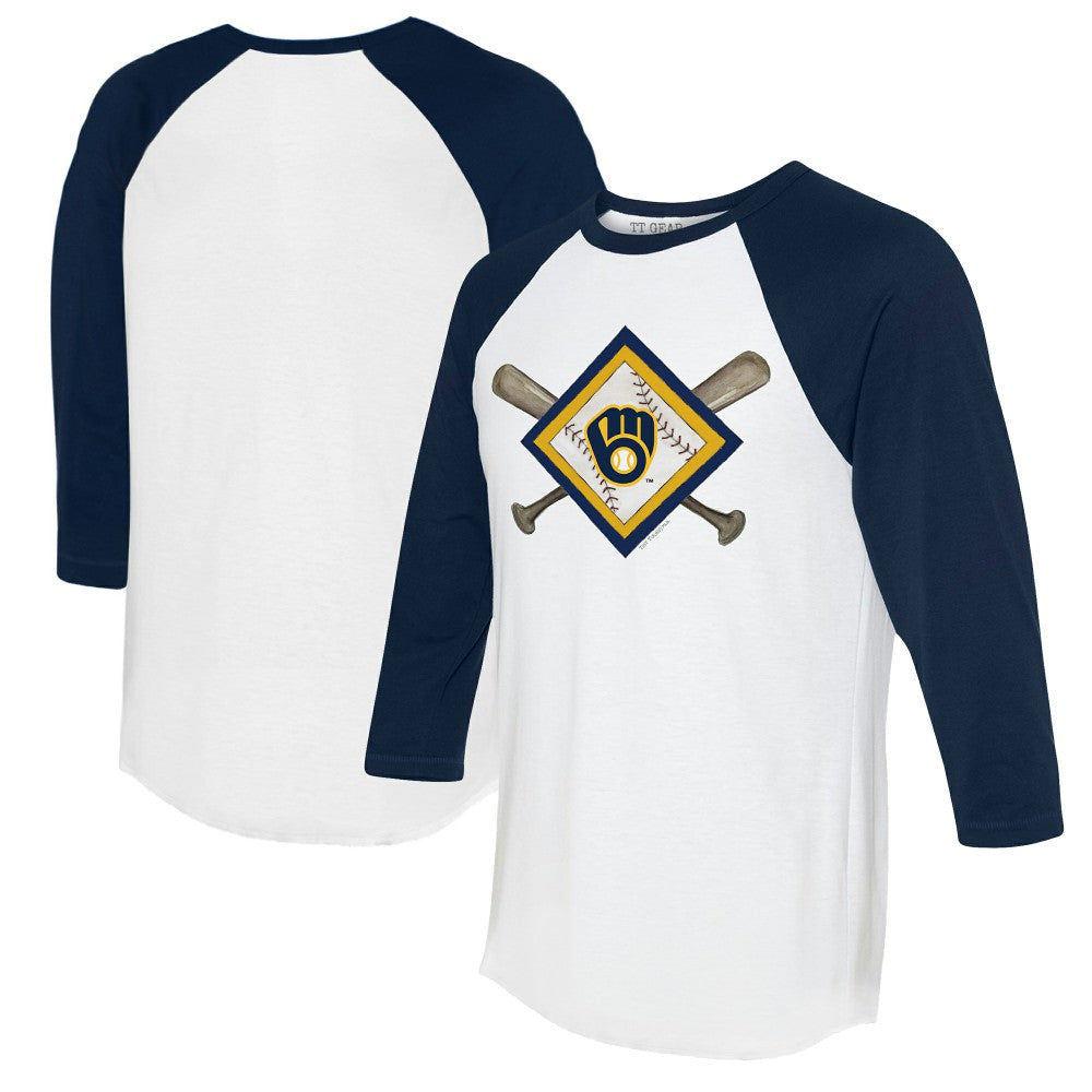 Milwaukee Brewers Tiny Turnip Women's Diamond Cross Bats 3/4-Sleeve Raglan T-Shirt for sale