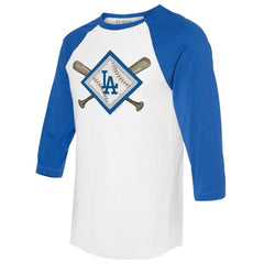 Los Angeles Dodgers Tiny Turnip Women's Diamond Cross Bats 3/4-Sleeve Raglan T-Shirt Clearance