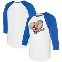 Chicago Cubs Tiny Turnip Women's Heart Banner 3/4-Sleeve Raglan T-Shirt Clearance