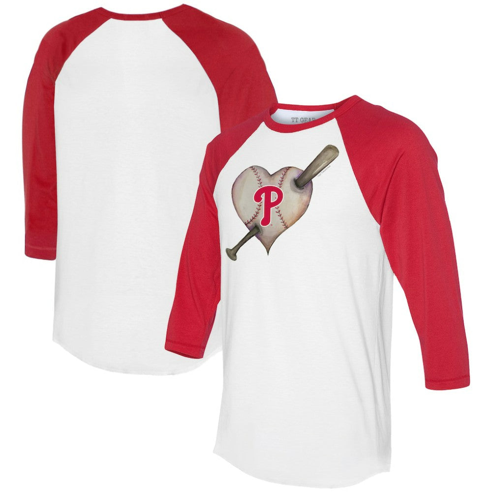 Philadelphia Phillies Tiny Turnip Women's Heart Bat 3/4-Sleeve Raglan T-Shirt Clearance