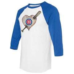 Chicago Cubs Tiny Turnip Women's Heart Bat 3/4-Sleeve Raglan T-Shirt Lifestyle