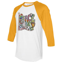 San Diego Padres Tiny Turnip Women's Peace Love Baseball 3/4-Sleeve Raglan T-Shirt Clearance