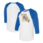 Kansas City Royals Tiny Turnip Unisex State Outline 3/4-Sleeve Raglan T-Shirt On Sale