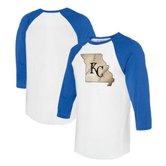 Kansas City Royals Tiny Turnip Unisex State Outline 3/4-Sleeve Raglan T-Shirt On Sale
