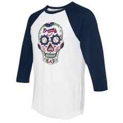 Atlanta Braves Tiny Turnip Unisex Sugar Skull 3/4-Sleeve Raglan T-Shirt Lifestyle