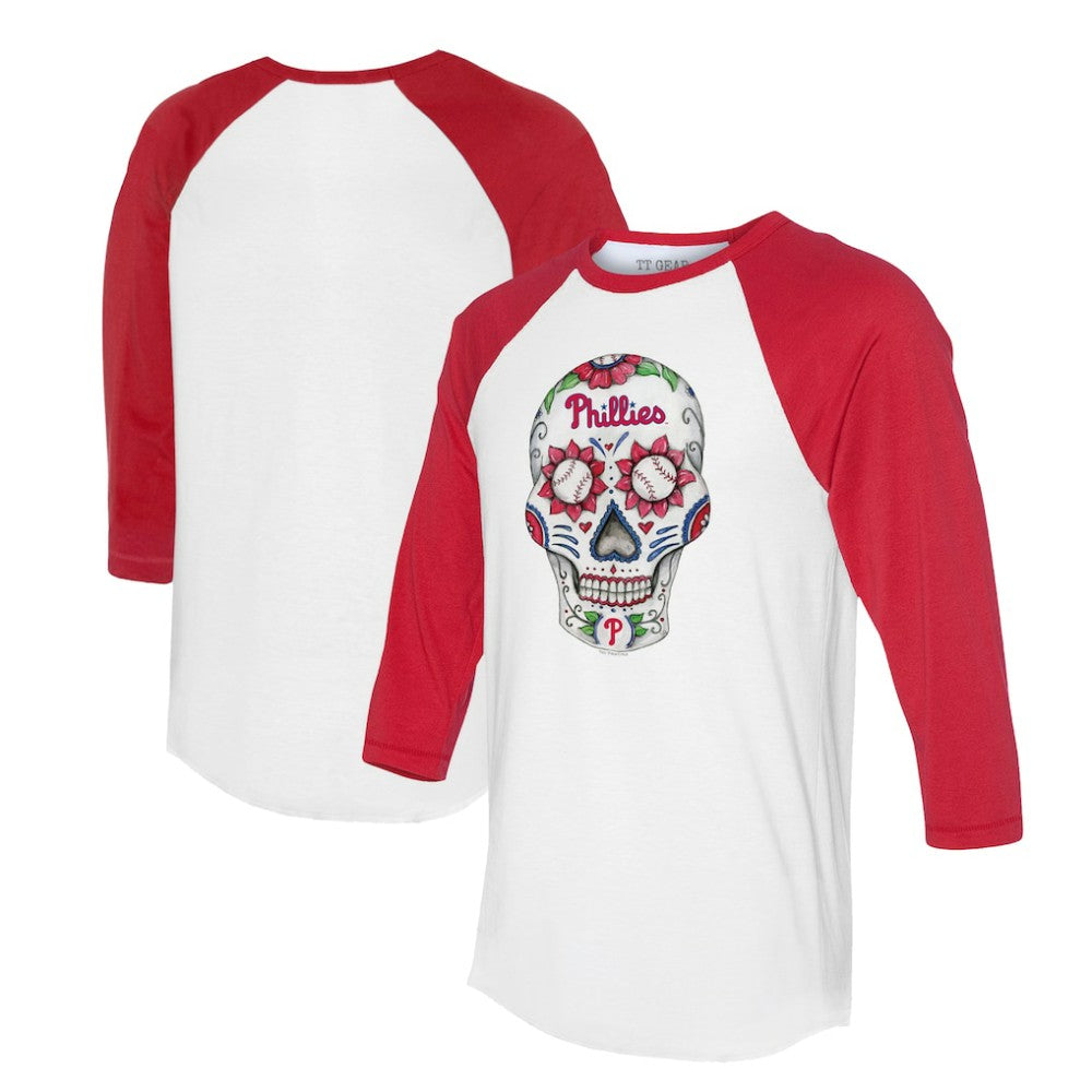 Philadelphia Phillies Tiny Turnip Unisex Sugar Skull 3/4-Sleeve Raglan T-Shirt Online