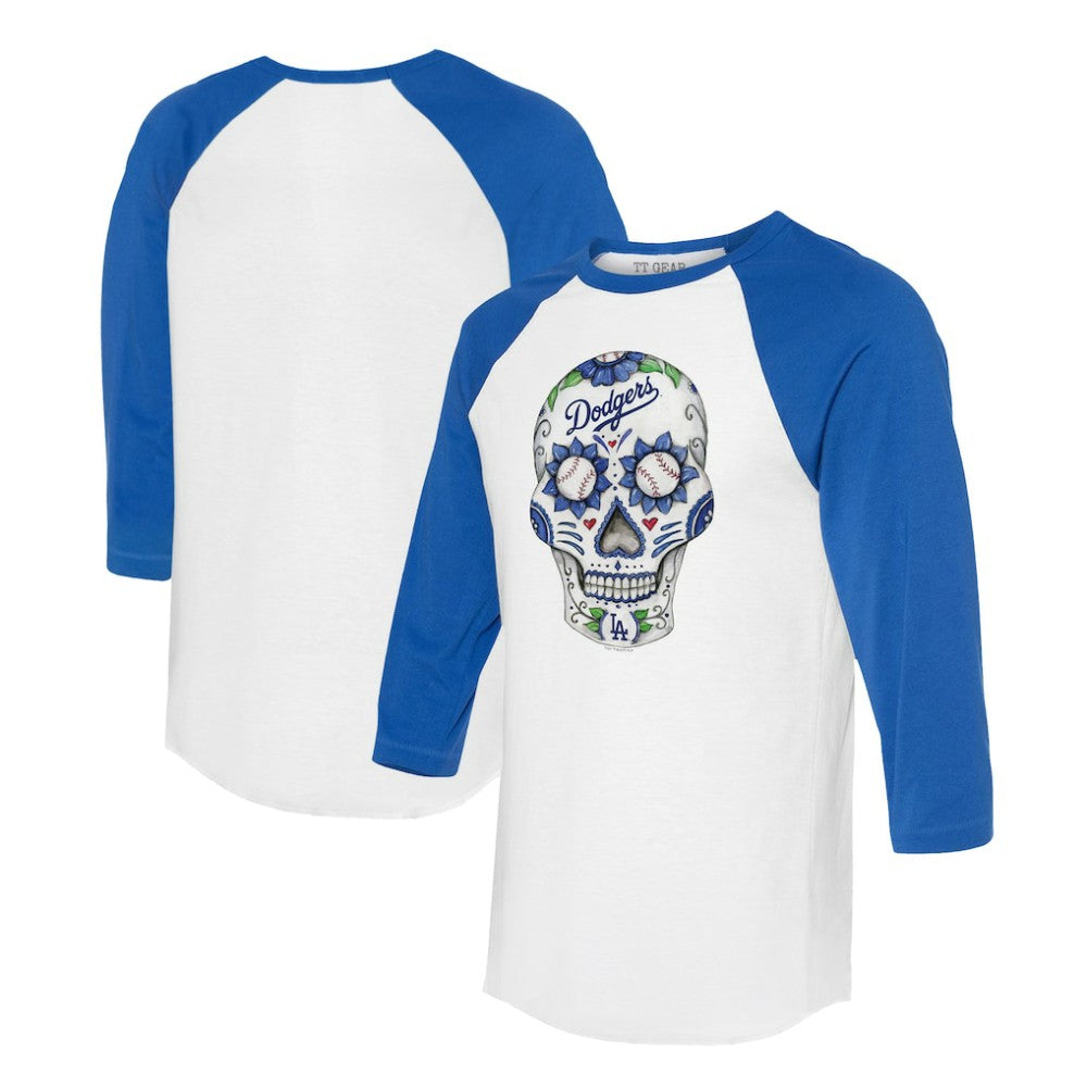 Los Angeles Dodgers Tiny Turnip Unisex Sugar Skull 3/4-Sleeve Raglan T-Shirt Lifestyle