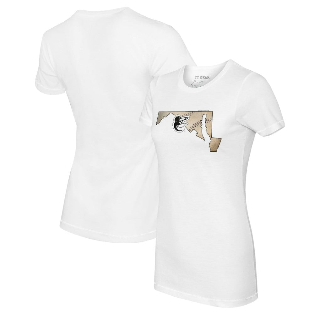 Baltimore Orioles Tiny Turnip Women's State Outline T-Shirt On Sale