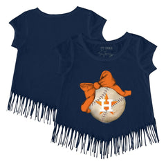 Houston Astros Tiny Turnip Girls Youth Baseball Bow Fringe T-Shirt Lifestyle