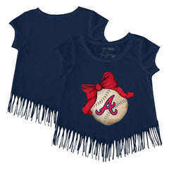 Atlanta Braves Tiny Turnip Girls Youth Baseball Bow Fringe T-Shirt Clearance