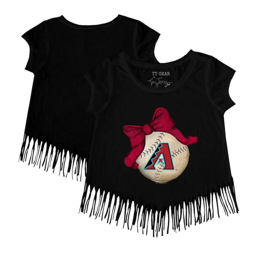 Arizona Diamondbacks Tiny Turnip Girls Youth Baseball Bow Fringe T-Shirt Sale