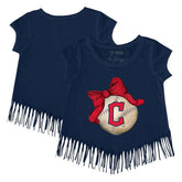 Cleveland Guardians Tiny Turnip Girls Youth Baseball Bow Fringe T-Shirt discount