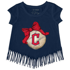 Cleveland Guardians Tiny Turnip Girls Youth Baseball Bow Fringe T-Shirt discount