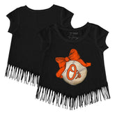 Baltimore Orioles Tiny Turnip Girls Youth Baseball Bow Fringe T-Shirt Sale
