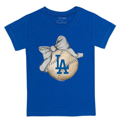 Los Angeles Dodgers Tiny Turnip Youth Baseball Bow T-Shirt On Sale