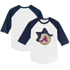 Atlanta Braves Tiny Turnip Youth Baseball Bow 3/4-Sleeve Raglan T-Shirt Clearance