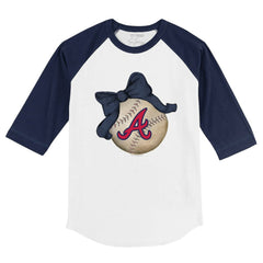 Atlanta Braves Tiny Turnip Youth Baseball Bow 3/4-Sleeve Raglan T-Shirt Clearance