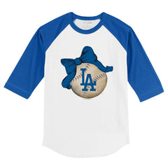 Los Angeles Dodgers Tiny Turnip Youth Baseball Bow 3/4-Sleeve Raglan T-Shirt for sale