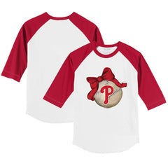 Philadelphia Phillies Tiny Turnip Youth Baseball Bow 3/4-Sleeve Raglan T-Shirt Sale