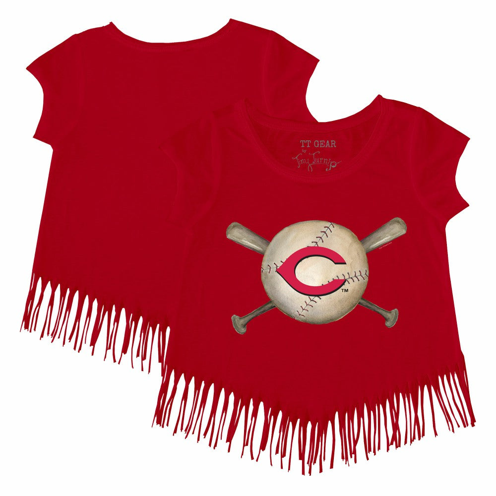 Cincinnati Reds Tiny Turnip Girls Youth Baseball Cross Bats Fringe T-Shirt Lifestyle
