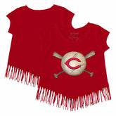 Cincinnati Reds Tiny Turnip Girls Youth Baseball Cross Bats Fringe T-Shirt Lifestyle