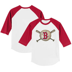 Boston Red Sox Tiny Turnip Youth Baseball Cross Bats 3/4-Sleeve Raglan T-Shirt On Sale