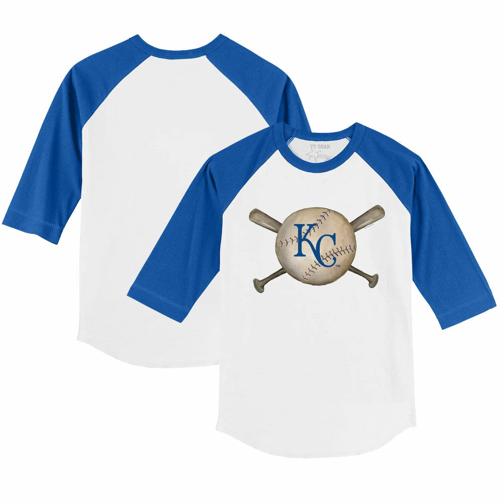 Kansas City Royals Tiny Turnip Youth Baseball Cross Bats 3/4-Sleeve Raglan T-Shirt Sale