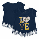 Milwaukee Brewers Tiny Turnip Girls Youth Baseball Love Fringe T-Shirt On Sale