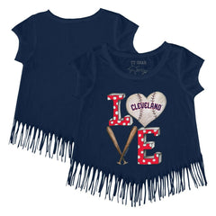 Cleveland Guardians Tiny Turnip Girls Youth Baseball Love Fringe T-Shirt Clearance