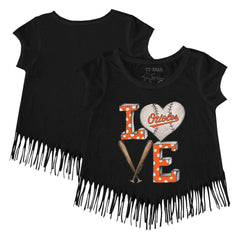 Baltimore Orioles Tiny Turnip Girls Youth Baseball Love Fringe T-Shirt Lifestyle