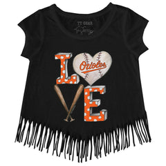 Baltimore Orioles Tiny Turnip Girls Youth Baseball Love Fringe T-Shirt Lifestyle