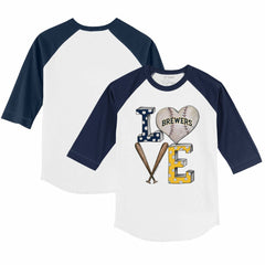 Milwaukee Brewers Tiny Turnip Youth Baseball Love 3/4-Sleeve Raglan T-Shirt Clearance