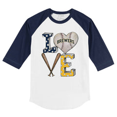 Milwaukee Brewers Tiny Turnip Youth Baseball Love 3/4-Sleeve Raglan T-Shirt Clearance