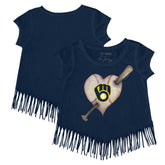 Milwaukee Brewers Tiny Turnip Girls Youth Heart Bat Fringe T-Shirt Lifestyle