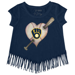 Milwaukee Brewers Tiny Turnip Girls Youth Heart Bat Fringe T-Shirt Lifestyle